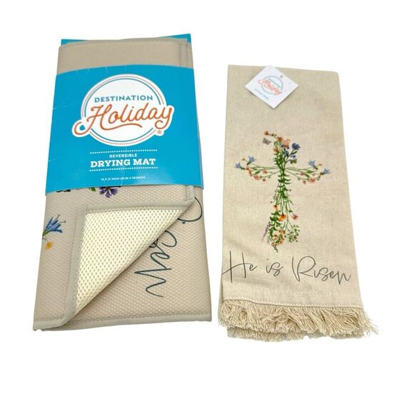 Destination Holiday HE IS RISEN Reversible Drying Mat and Hand Towel Easter - Picture 1 of 4